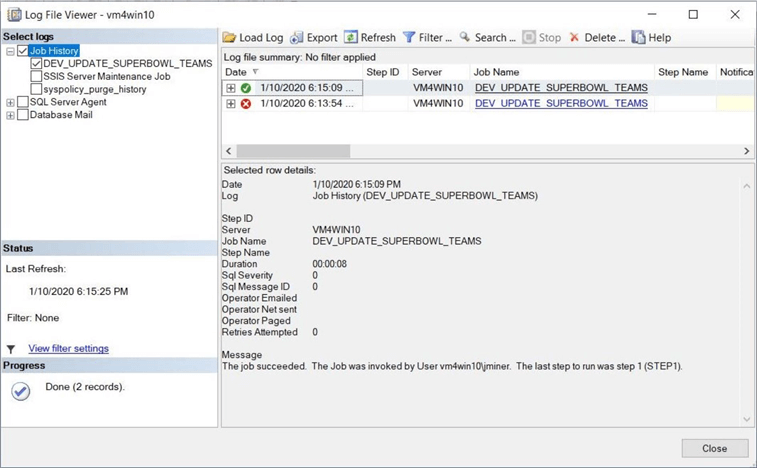 SSIS Catalog - Part 1 - Job history showing mistake on first configuration.