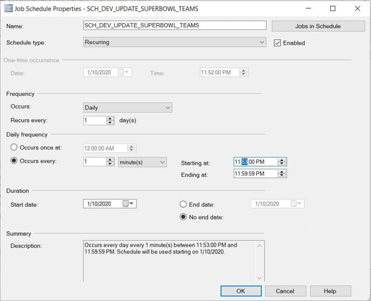 SSIS Catalog - Part 1 - Defining a schedule for the job.