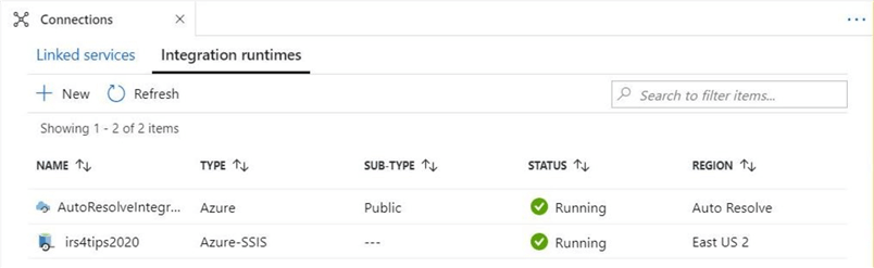 SSIS Catalog - Part 2 - Use connections menu to see linked services and integration runtimes.