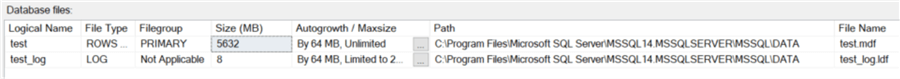 database file sizes and backup size