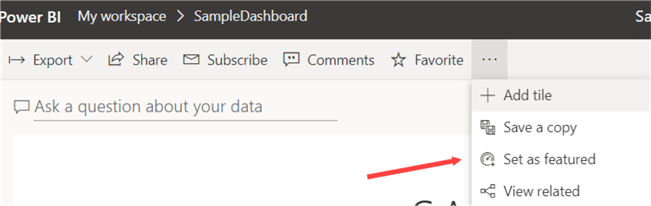 set featured dashboard
