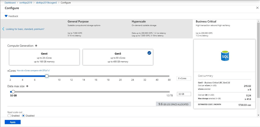 Deploying 8 core Gen5 database