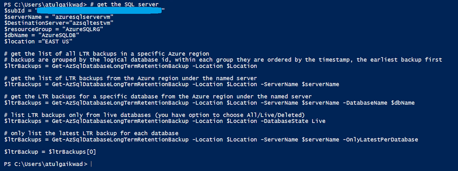 Set Parameter values required for AZ SQL DB Restore