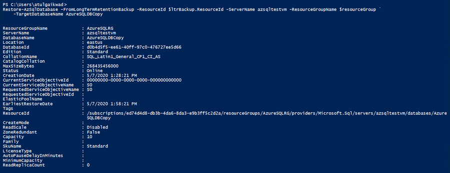 Run the DB restore Powershell command