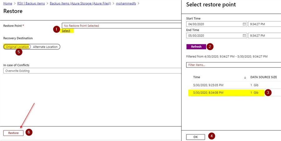 restore azure files