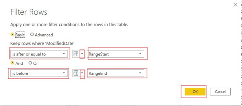 Parameters mapped and configured in Custom Filter window