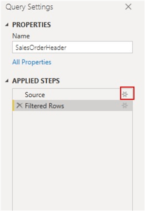 Query Settings to navigate back to data source settings