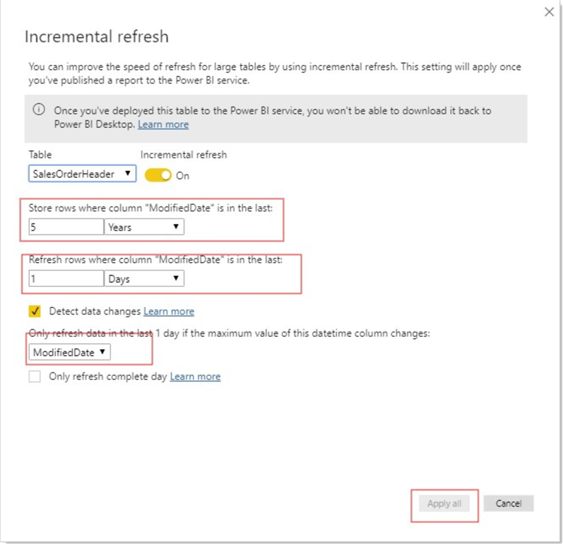 Incremental Refresh window now without warning and configured