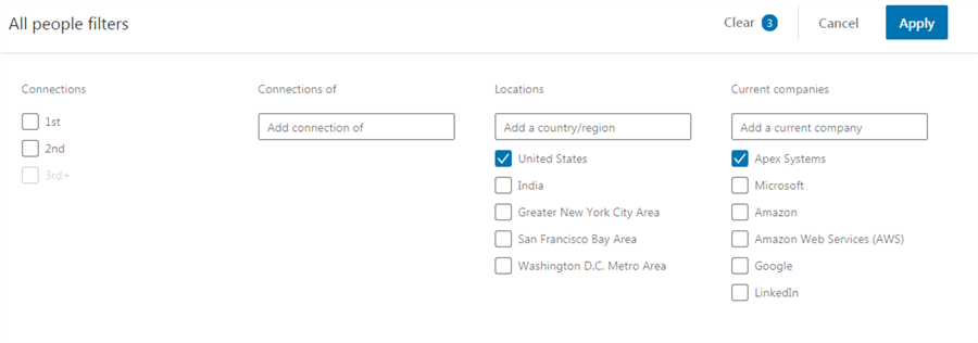 filter people linkedin
