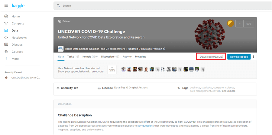 Shows the Kaggle.com dataset we will use for the tip