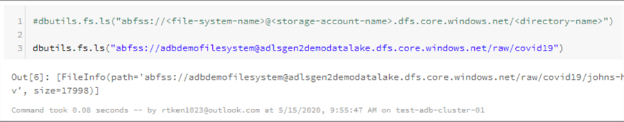 dbutils output