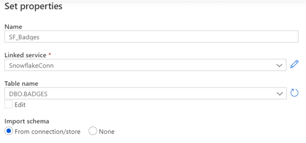 configure snowflake dataset