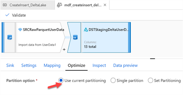 MDFOptimizeInsertSink Partitioning options for optimizing Sink