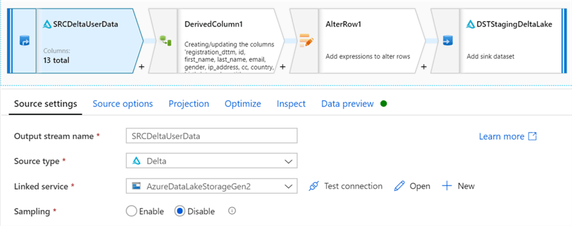 MDFUpdateDeltaSourceSettings Source Settings for updating Mapping Data Flows parquet.