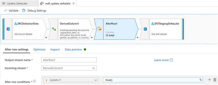 ADFAlterRowSettings Settings for the AlterRow Updates