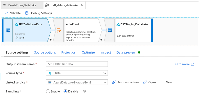 MDFDeleteSourceSettings Image of Source settings for delete delta