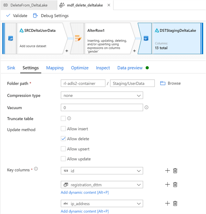 MDFDeleteSinkSettings Image2 of sink settings for delete delta