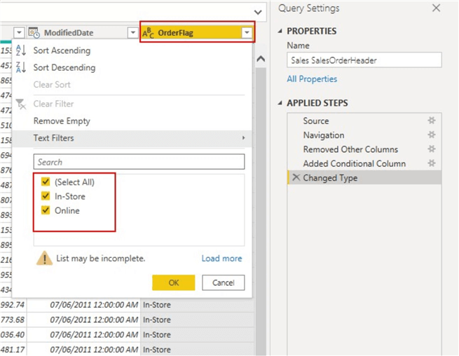 Screenshot showing added column values