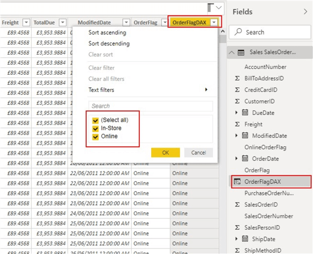 A screenshot showing column created in DAX
