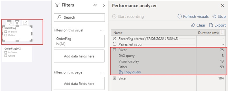Screenshot showing Query refresh time for Power Query created slicer