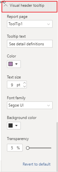 visual header tooltip options