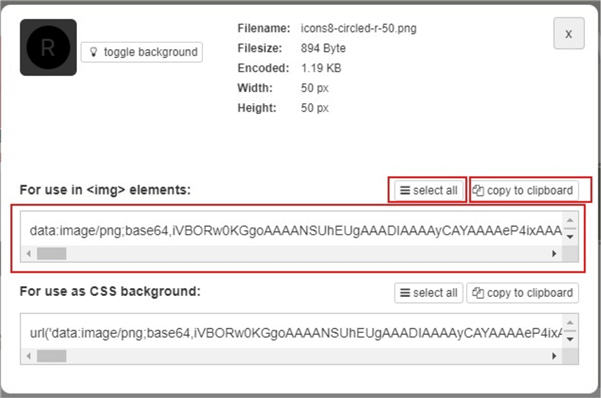 Snapshot showing how to copy base64 code.