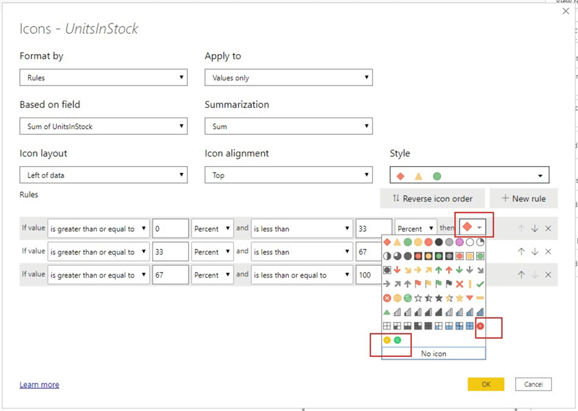 Snapshot showing newly created custom icon styles in icon sets.