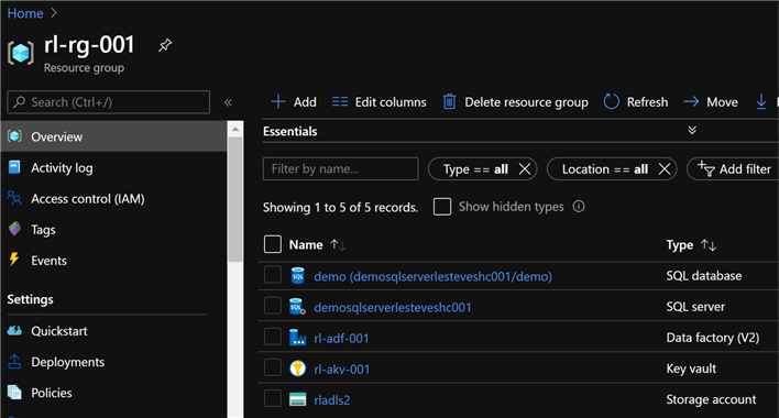 StaticAKVDeployedResources Image confirming that the resources for SQL Server and Db were deployed.