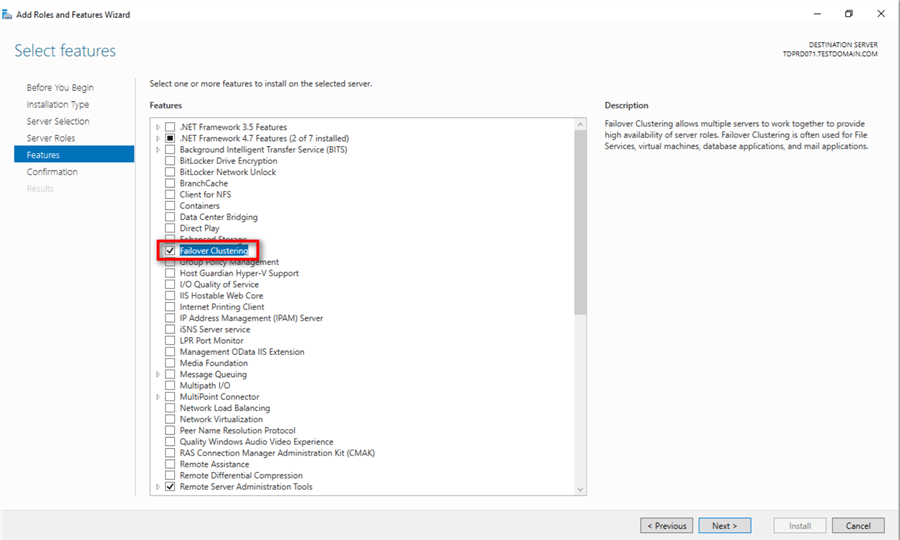 failover clustering feature