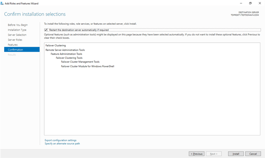 confirm installation selections