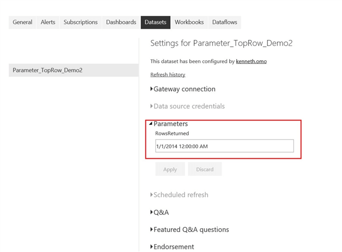 Screenshot showing initial state of parameter settings