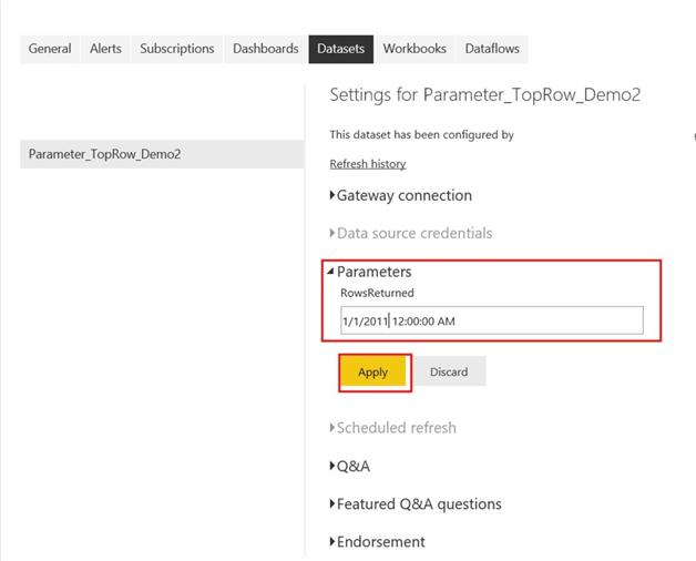 Screenshot showing how to change the date values in the parameter settings