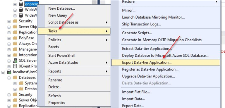 ssms menu options