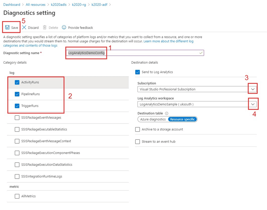 Snapshot showing how to enter parameters for diagnostic setting
