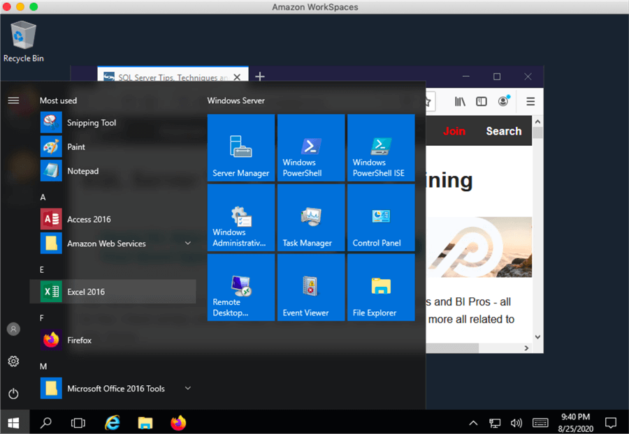 A Remote Desktop Created in AWS WorkSpace