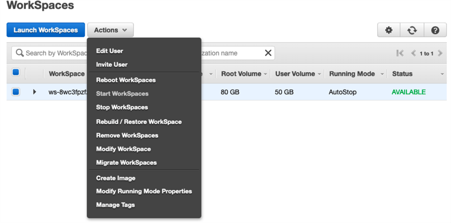List of Maintenance Tasks Available for a WorkSpace