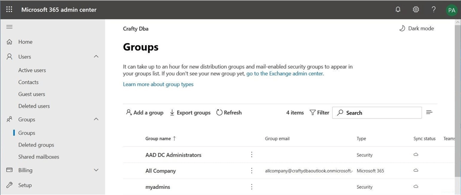 Manage Power BI Workspaces - Office 365 Admin Portal - Groups Menu