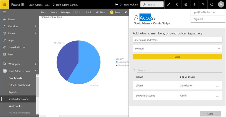 Manage Power BI Workspaces - Power BI GUI view of admins updated workspace