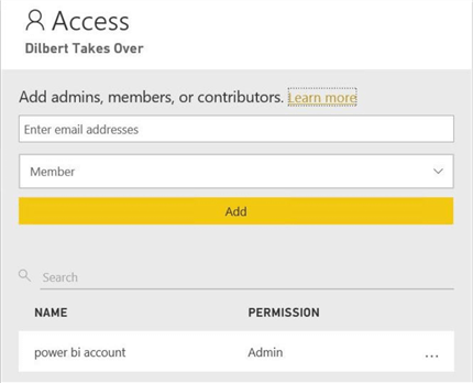 Manage Power BI Workspaces - Power BI GUI view of workspace access