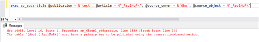 sp_addarticle error