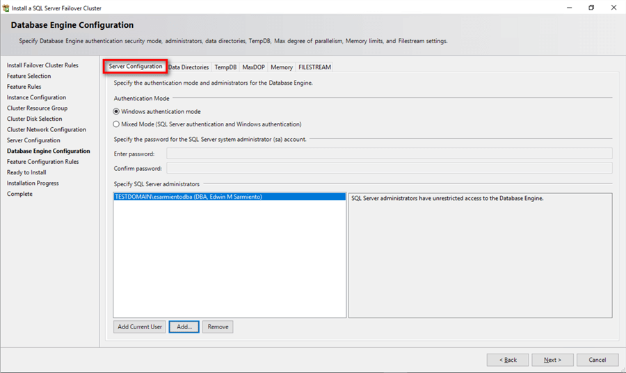 failover cluster setup
