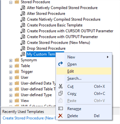 SQL Server Stored Procedure Custom Templates SSMS and Visual Studio