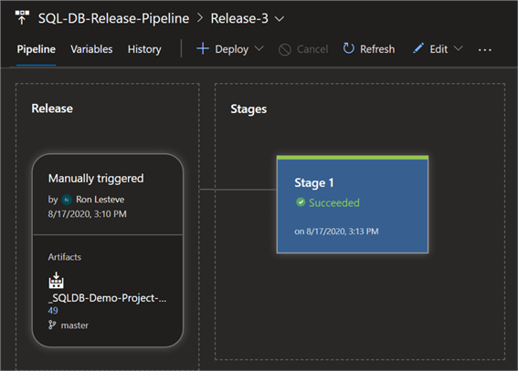 ReleaseOption2 Image of pipeline success for Option 2 variable group AKV linked secrets.