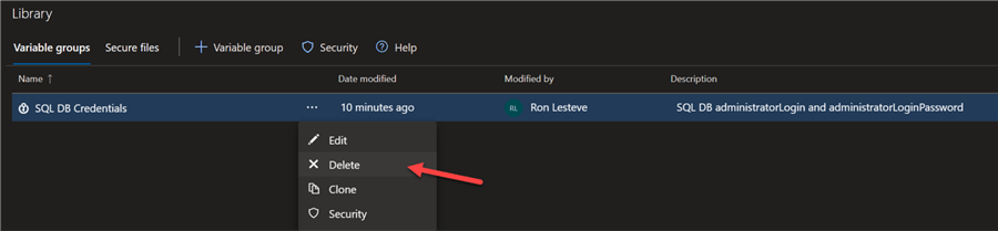 DeleteVariableGroup Delete the variable group to prep for option3