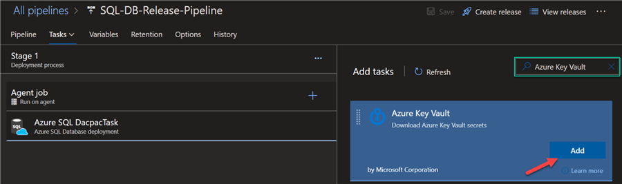 AddAKVTask add akv to the pipeline task.