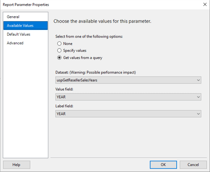 report parameter properties