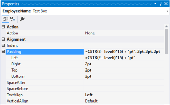 report properties