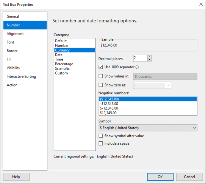 text box properties