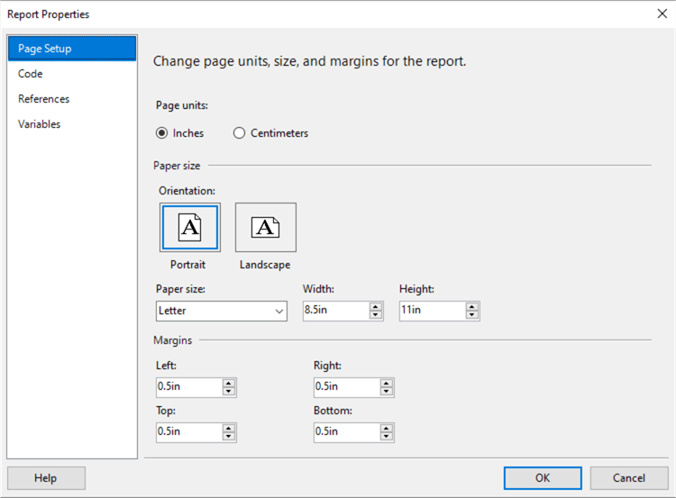 report properties