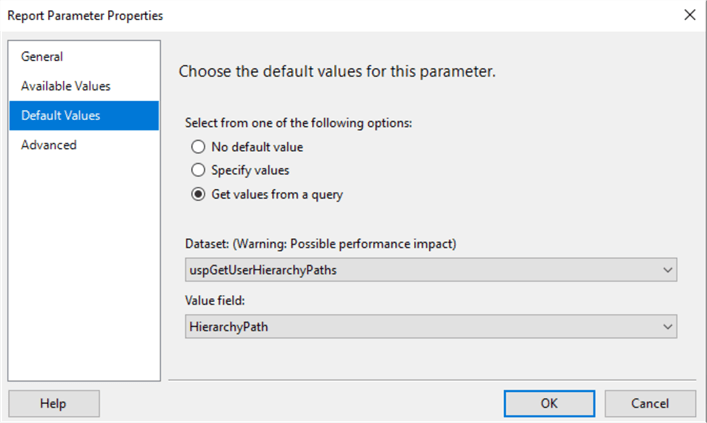 report parameter properties